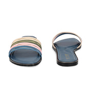 Women Multi-Color Strap Flat Slides – Blue Base (W-RST-123-BLUE-MULTI)