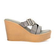 Women Gunmetal Cross Strap Wedge Sandals with Buckle (W-RST-124-GUNMETAL)