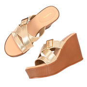 Women Cross Strap Wedge Sandals with Buckle (W-RST-124-LIGHTGOLD)