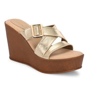 Women Cross Strap Wedge Sandals with Buckle (W-RST-124-LIGHTGOLD)