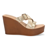 Women Cross Strap Wedge Sandals with Buckle (W-RST-124-LIGHTGOLD)