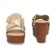 Women Cross Strap Wedge Sandals with Buckle (W-RST-124-LIGHTGOLD)
