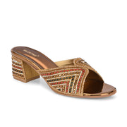 Women Partywear Embroidered Block Heel Sandal (W-RST-126-ANTIQUE)