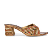 Women Partywear Embroidered Block Heel Sandal (W-RST-126-ANTIQUE)