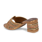 Women Partywear Embroidered Block Heel Sandal (W-RST-126-ANTIQUE)
