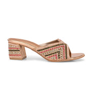 Women Partywear Embroidered Block Heel Sandal (W-RST-126-ROSEGOLD)