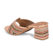 Women Partywear Embroidered Block Heel Sandal (W-RST-126-ROSEGOLD)