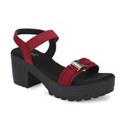 Women Urban Chunky Block Heel Sandal (W-RST-128-CHERRY)
