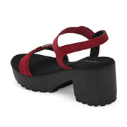 Women Urban Chunky Block Heel Sandal (W-RST-128-CHERRY)