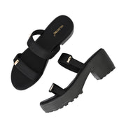 Women Double Strap Chunky Block Heel Sandal (W-RST-129-BLACK)