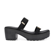 Women Double Strap Chunky Block Heel Sandal (W-RST-129-BLACK)
