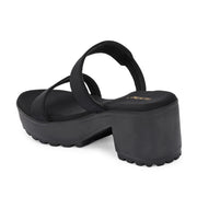 Women Double Strap Chunky Block Heel Sandal (W-RST-129-BLACK)