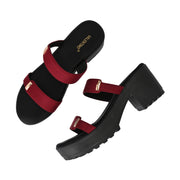 Women Double Strap Chunky Block Heel Sandal (W-RST-129-CHERRY)