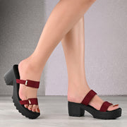 Women Double Strap Chunky Block Heel Sandal (W-RST-129-CHERRY)