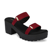 Women Double Strap Chunky Block Heel Sandal (W-RST-129-CHERRY)