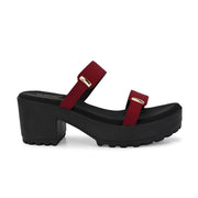 Women Double Strap Chunky Block Heel Sandal (W-RST-129-CHERRY)