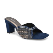Women Blue Silver Crystal Block Heel Sandal (W-RST-130-BLUE-SILVER)