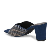 Women Blue Silver Crystal Block Heel Sandal (W-RST-130-BLUE-SILVER)