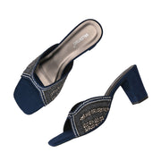 Women Blue Silver Crystal Block Heel Sandal (W-RST-130-BLUE-SILVER)