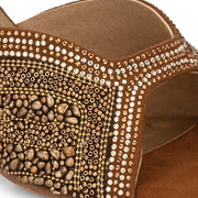 Women Blue Silver Crystal Block Heel Sandal (W-RST-130-TAN)