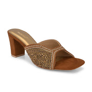 Women Blue Silver Crystal Block Heel Sandal (W-RST-130-TAN)