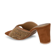 Women Blue Silver Crystal Block Heel Sandal (W-RST-130-TAN)