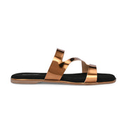 Women Triple Strap Metallic Flat Slide Sandal (W-RST-131-ANTIQUE)