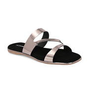 Women Triple Strap Metallic Flat Slide Sandal (W-RST-131-GUNMETAL)