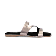 Women Triple Strap Metallic Flat Slide Sandal (W-RST-131-GUNMETAL)