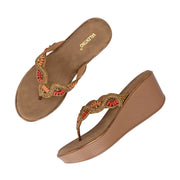 Women Antique Beaded Wedge Platform Thong Sandal (W-RST-132-ANTIQUE)