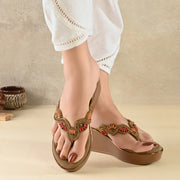 Women Antique Beaded Wedge Platform Thong Sandal (W-RST-132-ANTIQUE)