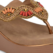 Women Antique Beaded Wedge Platform Thong Sandal (W-RST-132-ANTIQUE)