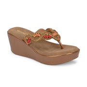 Women Antique Beaded Wedge Platform Thong Sandal (W-RST-132-ANTIQUE)