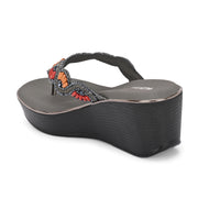 Women Gunmetal Beaded Wedge Platform Thong Sandal (W-RST-132-GUNMETAL)