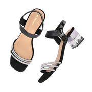 Women Black Strappy Crystal Block Heel Sandal (W-RST-135-BLACK)