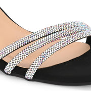 Women Black Strappy Crystal Block Heel Sandal (W-RST-135-BLACK)