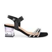 Women Black Strappy Crystal Block Heel Sandal (W-RST-135-BLACK)