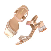 Women Rose Gold Strappy Crystal Block Heel Sandal (W-RST-135-ROSEGOLD)