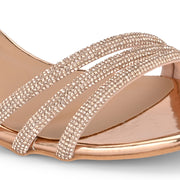 Women Rose Gold Strappy Crystal Block Heel Sandal (W-RST-135-ROSEGOLD)