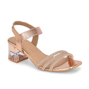 Women Rose Gold Strappy Crystal Block Heel Sandal (W-RST-135-ROSEGOLD)