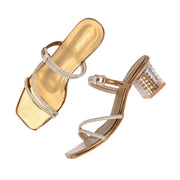 Women Antique Gold Rhinestone Strappy Block Heel Sandal (W-RST-136-ANTIQUE)