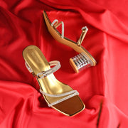 Women Antique Gold Rhinestone Strappy Block Heel Sandal (W-RST-136-ANTIQUE)