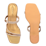 Women Antique Gold Rhinestone Strappy Block Heel Sandal (W-RST-136-ANTIQUE)