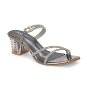 Women Gunmetal Rhinestone Strappy Block Heel Sandal (W-RST-136-GUNMETAL)