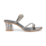 Women Gunmetal Rhinestone Strappy Block Heel Sandal (W-RST-136-GUNMETAL)
