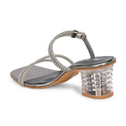 Women Gunmetal Rhinestone Strappy Block Heel Sandal (W-RST-136-GUNMETAL)