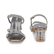 Women Gunmetal Rhinestone Strappy Block Heel Sandal (W-RST-136-GUNMETAL)