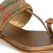 Women Antique Beaded Toe Ring Flat Sandal (W-RST-138-ANTIQUE)