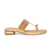 Women Beige Gold Beaded Toe Ring Flat Sandal (W-RST-138-BEIGE-GOLD)