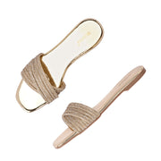Women Gold Crystal Embellished Flat Slide Sandal (W-RST-139-GOLD)